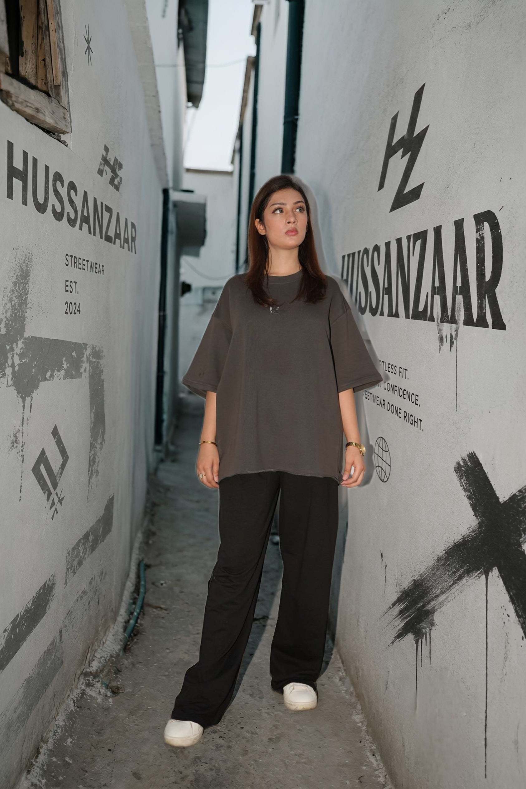 Brown Drop Shoulder T-Shirt by Hussanzaar